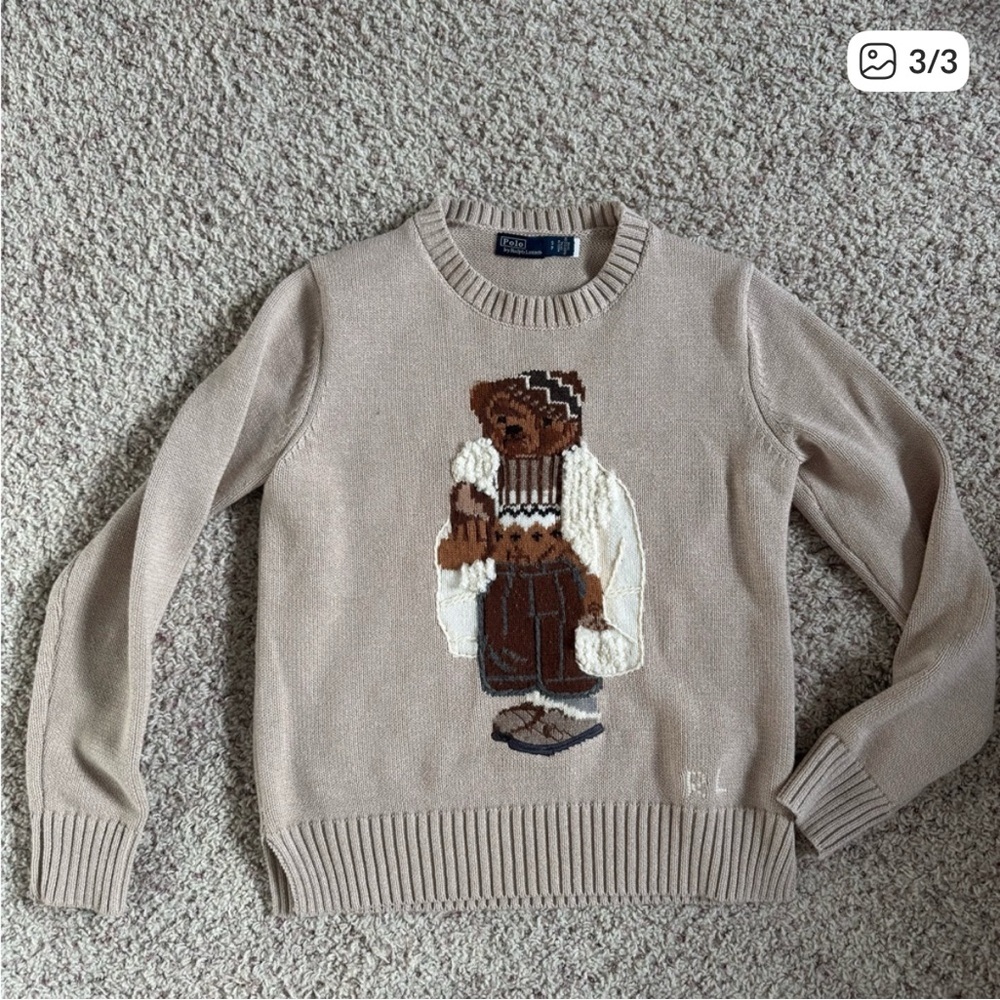 Beige Bear Crewneck Sweater